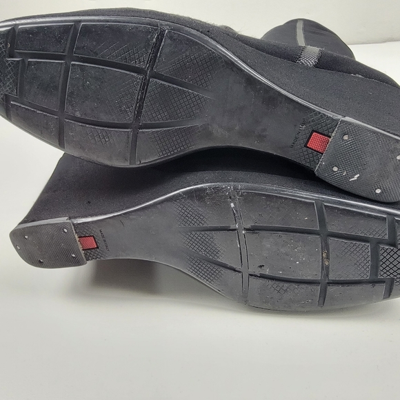 Prada Tessuto Nylon Sock Wedge Boots EU 40 US 10 Black Logo Spell Out - Picture 9 of 13